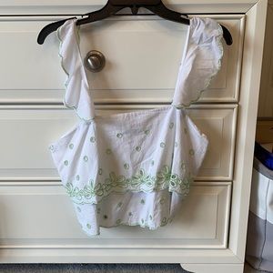 White & green beaded tank